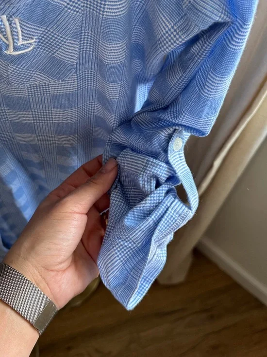 NWOT Lauren Ralph Lauren Light Blue Checked Button-Down Sleep Shirt | Small - Picture 4 of 7